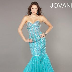 Jovani 7024 Genuine Aqua Mermaid Beaded Gown